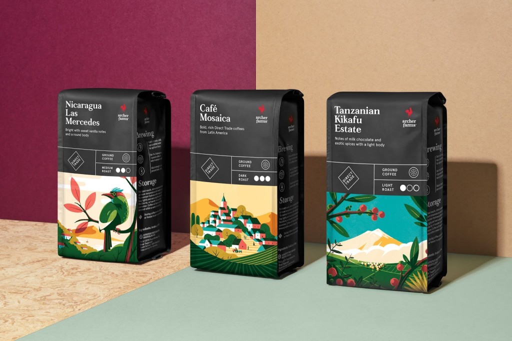 Three new designs for Archer Farms' coffee packaging, which were unveiled at HOW Design Live 2017.