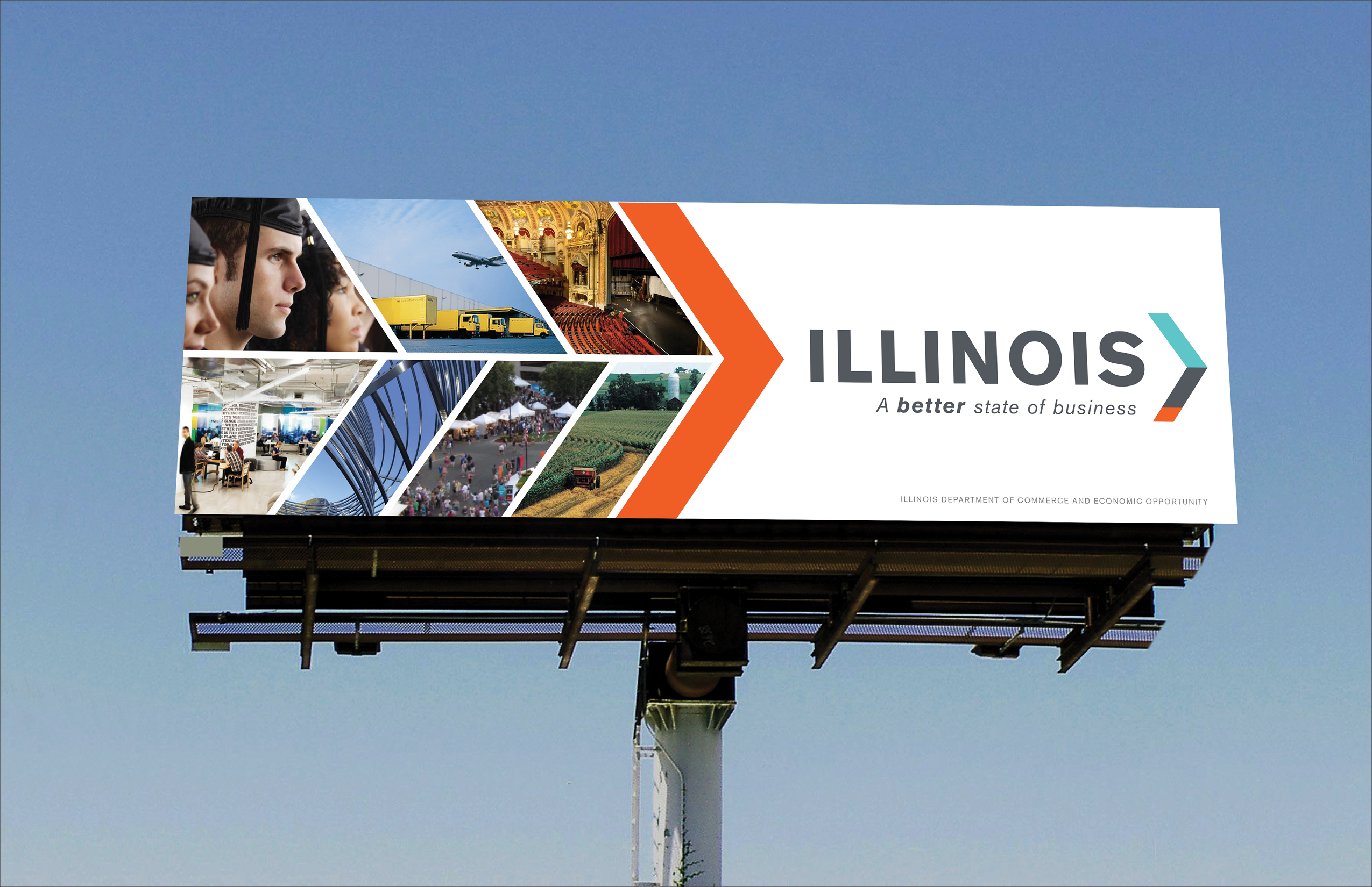 A billboard ad CBD Marketing created for Illinois DCEO. The tagline reads: "A better state of business."